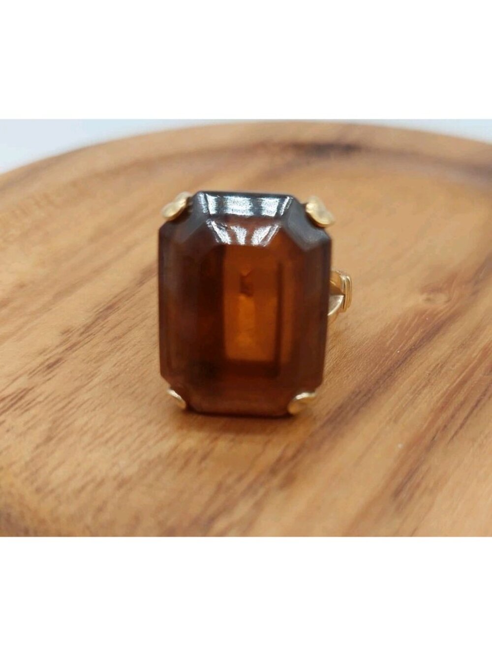 Avon Ring Size 5.5 Gold Tone Faceted Glass Smoky Quartz Vintage